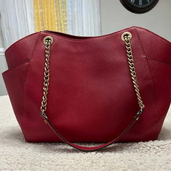 Michael Kors Red Tote Bag with Gold Accents - Picture 4 of 14